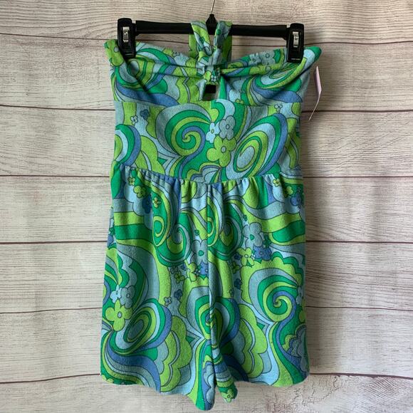 Wild Fable Terry Cloth Romper Floral Short Outfit Bow Front Keyhole Halter Tie S - Picture 1 of 12